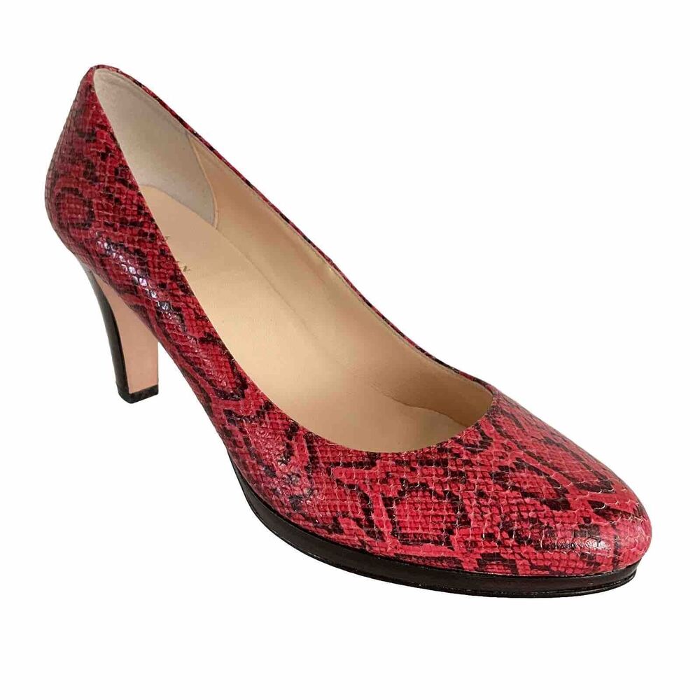 New Cole Haan Margo Leather Snake Print Pumps Almond Toe Red 8.5
